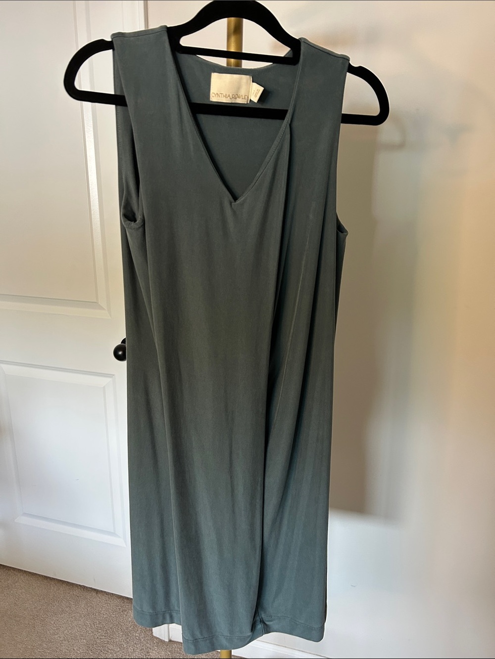 Cynthia Rowley Sleeveless V-Neck Midi Dress in Slate Green